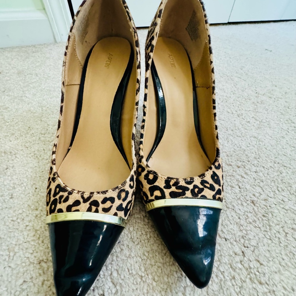 Aldo Brown and Black Stiletto Heels with Animal Print